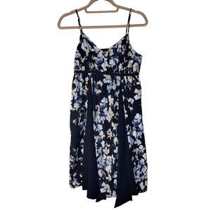 Simply Vera Black Tan Floral V Neck Spaghetti Straps Dress Women Size Petite M